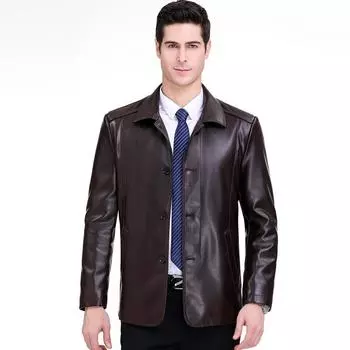 Модная мужская куртка из овечьей кожи первого слоя, деловая повседневная куртка для папы средней длины с лацканами 170