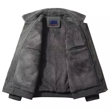 Модная мужская куртка-карго, термофлисовые пальто, мужская утепленная куртка из флиса, теплая спортивная верхняя одежда с воротником с лацканами и длинными рукавами S хаки