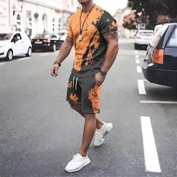Модная мужская летняя футболка с коротким рукавом и шорты, комплекты из 2 предметов, футболки большого размера, спортивная одежда, костюмы, повседневные спортивные костюмы, мужская одежда L