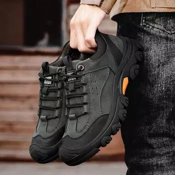 Модная мужская мягкая подошва противоскользящая походная обувь из натуральной кожи универсальные кроссовки винтажный стиль мужская повседневная походная обувь 38 хаки