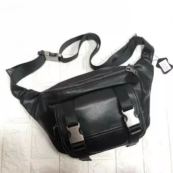 Модная мужская нагрудная сумка из высококачественной мягкой коровьей кожи черного цвета чёрный