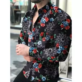 Модная мужская облегающая рубашка в стиле ретро в уличном стиле, удобная и дышащая мужская осенняя рубашка с длинными рукавами и принтом.