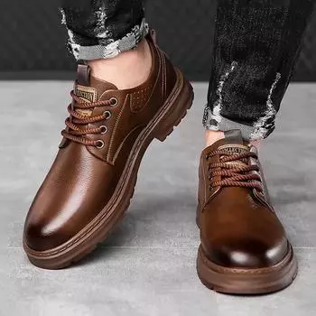 Модная мужская обувь 2024 года весна-осень в британском стиле, повседневные туфли из мягкой кожи на одну ногу дешевле всех подходящих кожаных туфель 38 коричневый