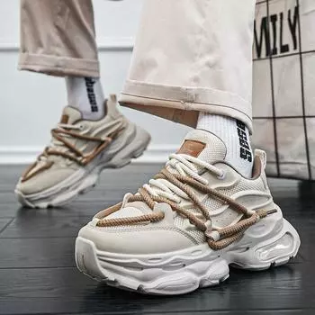 Модная мужская обувь, белые кроссовки, мужская прогулочная обувь на платформе, уличные мужские дышащие кроссовки на шнуровке в стиле панк 39 чёрный