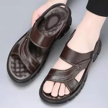 Модная мужская обувь двойного назначения, тапочки, сандалии, летние пляжные кожаные сандалии, удобные сандалии, повседневная пляжная обувь, дешевые сандалии для вождения 38 шоколадный