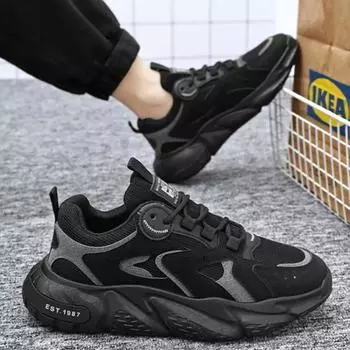 Модная мужская обувь, дышащие кроссовки, сетчатая платформа, повседневная обувь, весенние новые теннисные туфли, нескользящие мужские кроссовки для бега на открытом воздухе, теннис 39 чёрный