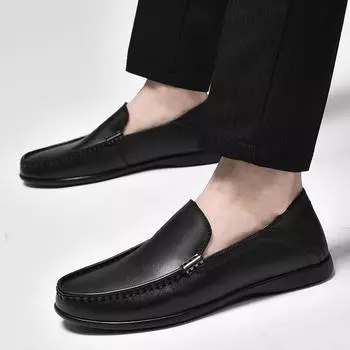 Модная мужская обувь из натуральной кожи Итальянская обувь ручной работы Мужская обувь класса люкс Мужская повседневная обувь Лоферы Мужские туфли для вождения без застежек 36 чёрный