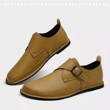 Модная мужская обувь из натуральной кожи, повседневная обувь из коровьей кожи, деловые мокасины ручной работы, удобная прогулочная обувь в британском стиле 38 чёрный