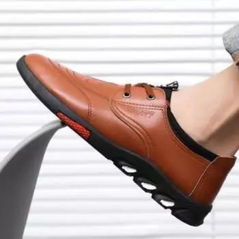 Модная мужская обувь Кожаные мужские туфли на плоской подошве на шнуровке Мужская спортивная повседневная кожаная обувь 39 коричневый