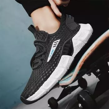 Модная мужская обувь, летние сетчатые универсальные мужские кроссовки, легкая мягкая подошва, дышащая полая спортивная повседневная обувь 2024 39 светло-синий