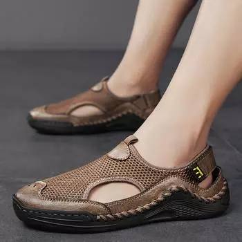 Модная мужская обувь Модные сетчатые простые мужские сандалии с ажурной отделкой Дышащие летние прогулочные туфли Мужские пляжные сандалии для отдыха на природе Повседневная обувь 38 чёрный