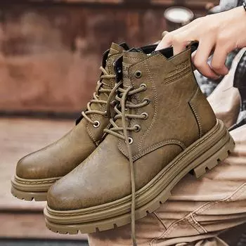 Модная мужская обувь, мужская кожаная модная обувь с высоким верхом 2024 года, на шнуровке, мужские ботинки для мотокросса, классические мужские ботинки для активного отдыха 39 чёрный
