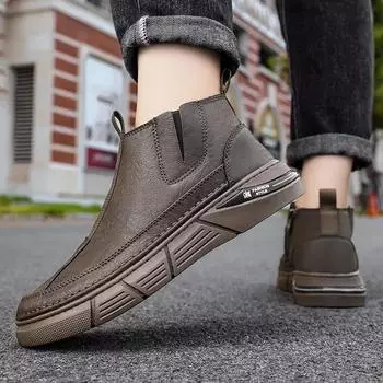 Модная мужская обувь Новая мужская обувь Брендовая дизайнерская обувь Британский стиль Высокий верх Повседневная спортивная мужская толстая подошва Вулканизированная 39 коричневый