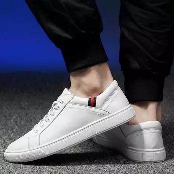 Модная мужская обувь Обувь для скейтбординга Повседневная брендовая обувь Натуральная кожа Плоские туфли Мужские нескользящие прогулочные туфли на плоской подошве Мужские кроссовки Мягкая подошва 38 чёрный