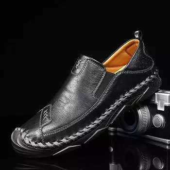 Модная мужская обувь Повседневная кожаная мужская обувь ручной работы Кроссовки дышащие туфли для вождения Дизайнерские мужские мокасины Модные мокасины Zapatos Hombre 38 чёрный