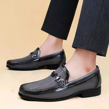 Модная мужская обувь с открытыми носками, удобные мокасины из натуральной кожи, классическая мужская обувь для свадьбы, ручная работа, мужская повседневная деловая обувь 36 чёрный