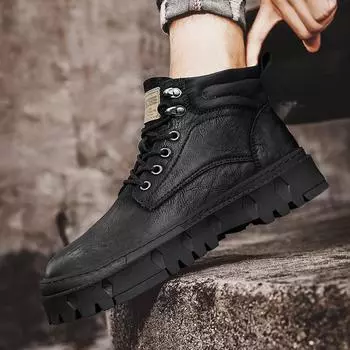Модная мужская обувь Стильные мужские кроссовки 2024 Роскошные мужские удобные ботильоны для мужчин Кожаные ботинки для мотокросса Новые мужские повседневные туфли 39 чёрный