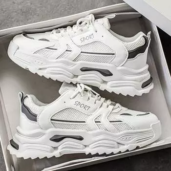 Модная мужская обувь Студенческая Толстая подошва Сетчатая Дышащая Повседневная Спортивная обувь Четырехсезонная Уличная Мягкая подошва Комфортная Обувь для бега Кроссовки 39 серый