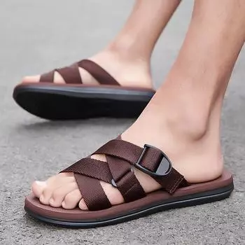 Модная мужская обувь, винтажные нескользящие пляжные сандалии 2024 года, летние новые мужские сандалии без застежек, дорожные домашние шлепанцы, черные коричневые 39 чёрный