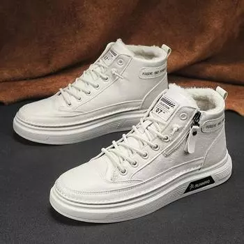 Модная мужская обувь Зимние меховые теплые кроссовки Повседневные кожаные мокасины на платформе Модные спортивные дизайнерские роскошные ботинки для скейтбординга и пешего туризма Теннисные ботинки 39 бежевый