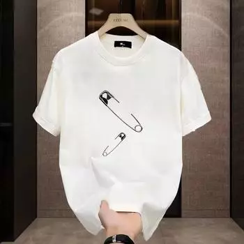 Модная мужская одежда больших размеров Модная брендовая повседневная футболка с коротким рукавом Мужская облегающая летняя футболка с принтом Новый модный мужской топ с круглым вырезом S чёрный