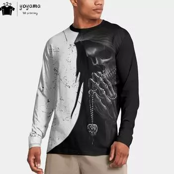 Модная мужская одежда с принтом черепа, повседневная футболка, мужские винтажные футболки с принтом черепа, свободные футболки с длинным рукавом, топы S