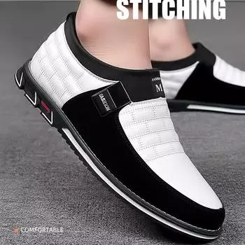 Модная мужская офисная обувь, повседневная обувь, дышащие кожаные лоферы, мокасины для вождения, удобные три цвета без шнуровки 39 чёрный