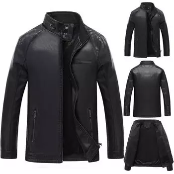 Модная мужская осенне-зимняя повседневная термокожаная куртка с карманом и молнией, верхнее пальто XL чёрный