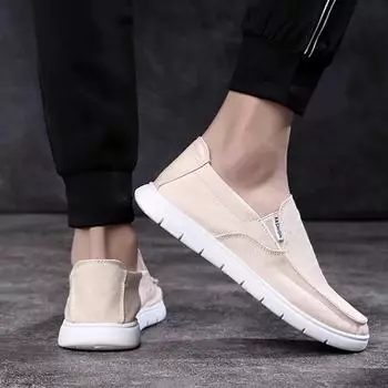 Модная мужская парусиновая обувь без шнуровки, дышащая легкая удобная мужская обувь, летняя мужская повседневная обувь, туфли на плоской подошве для ленивых 39 чёрный