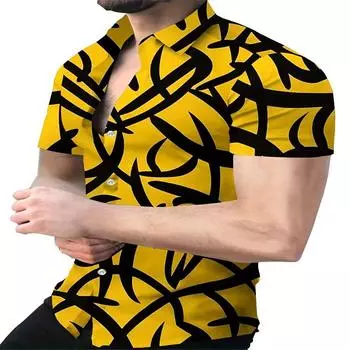 Модная мужская пляжная рубашка с 3D-цифровым принтом, летний удобный повседневный топ с короткими рукавами, быстросохнущий S жёлтый