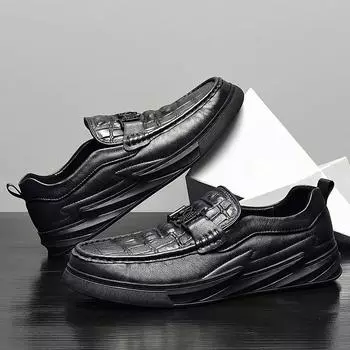 Модная мужская повседневная кожаная обувь без шнуровки, мокасины, мокасины, обувь для вождения на плоской подошве 39 чёрный