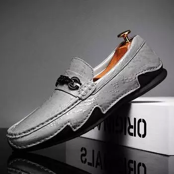 Модная мужская повседневная кожаная обувь без шнуровки, мокасины, мокасины, обувь для вождения на плоской подошве 39 чёрный