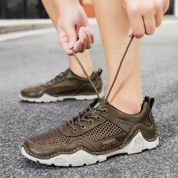 Модная мужская повседневная обувь, дышащая обувь с низким верхом для ходьбы на открытом воздухе, легкая повседневная обувь из сетки, большой размер 39-46 39 темно-коричневого