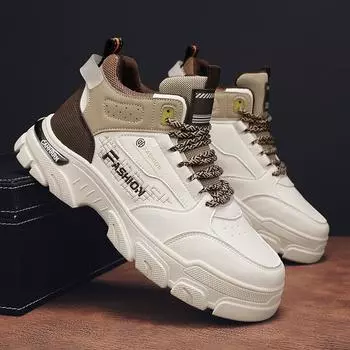 Модная мужская повседневная обувь из искусственной кожи, весенняя дышащая удобная обувь для ходьбы на платформе, мужские высокие ботинки, трендовая обувь для скейтборда 39