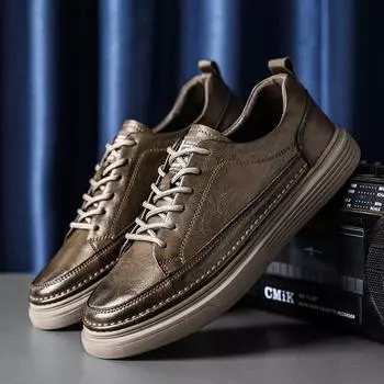 Модная мужская повседневная обувь из кожи, деловая, для отдыха, инструментальная обувь, удобная, трендовая, модная обувь, деловая, для вождения, на плоской подошве, мужская обувь 6.5 чёрный