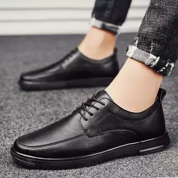 Модная мужская повседневная обувь из натуральной кожи, классические коричневые, черные туфли дерби, мужские удобные дышащие офисные туфли для мужчин 45 чёрный