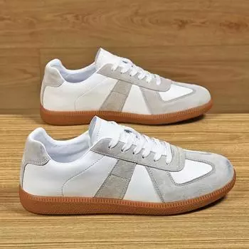 Модная мужская повседневная обувь из натуральной кожи Классическая мужская модная дышащая обувь в стиле ретро для тренировок Спортивная обувь на плоской подошве Мужская обувь 36 черный белый