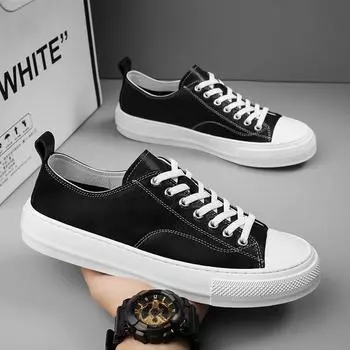 Модная мужская повседневная обувь из натуральной кожи, кроссовки на шнуровке для мужчин, дизайнерская нескользящая спортивная обувь для ходьбы Skateborad 38 чёрный