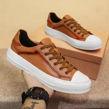 Модная мужская повседневная обувь из натуральной кожи, универсальная мужская обувь для скейтбординга, высококачественная мужская удобная обувь для ходьбы, мужские туфли на плоской подошве со шнуровкой 38 коричневый