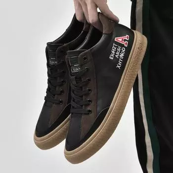 Модная мужская повседневная обувь из натуральной кожи, модная спортивная обувь для прогулок на открытом воздухе, роскошные брендовые дизайнерские удобные кроссовки, деловая мужская обувь 37 чёрный