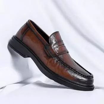 Модная мужская повседневная обувь из натуральной кожи на толстой подошве, модные мокасины для мужчин, удобные мокасины для вождения, мужская обувь на платформе для подиума из кожи 38 чёрный