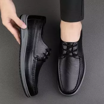 Модная мужская повседневная обувь из натуральной кожи, деловая кожаная обувь, высококачественная мужская повседневная обувь, туфли на шнуровке, оксфорды, балетки 38 чёрный