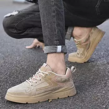 Модная мужская повседневная обувь из высококачественной кожи Модная спортивная обувь для мальчиков Износостойкая обувь для активного отдыха на открытом воздухе Обувь на плоской подошве со шнуровкой Трекинговая обувь 38 бежевый
