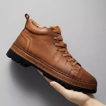 Модная мужская повседневная обувь класса люкс из натуральной кожи, высококачественные уличные ботинки, новые высокие кроссовки, дизайнерские ботильоны 38 чёрный