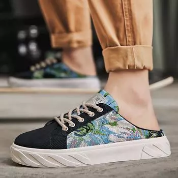 Модная мужская повседневная обувь, летние новые дышащие принтованные парусиновые туфли, ленивые тапочки, модная универсальная мужская обувь, оригинальные мужские кроссовки 39 бежевый