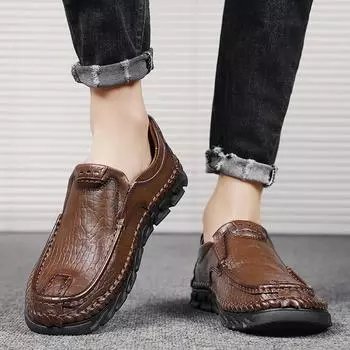 Модная мужская повседневная обувь, мужская обувь на плоской толстой подошве, черные туфли из натуральной кожи, деловая официальная обувь 38 чёрный