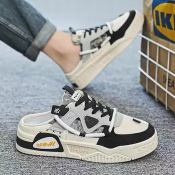 Модная мужская повседневная обувь, полутапочки, легкие, без застежек, дышащие, мужские плоские спортивные туфли, кроссовки, удобные мокасины для вождения 39 чёрный