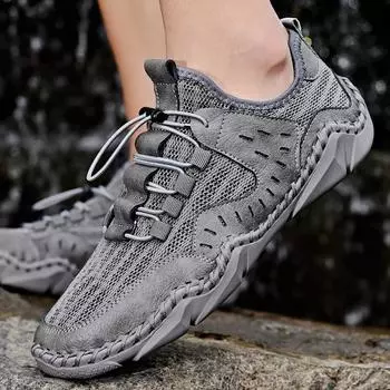 Модная мужская повседневная обувь ручной работы, модная кожаная сетчатая дышащая мягкая подошва, удобная прогулочная обувь, мужские мокасины для вождения, большой размер 46 38 серый