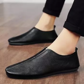 Модная мужская повседневная обувь ручной работы, удобные мужские мягкие мокасины из натуральной кожи, мокасины без застежек на плоской подошве, простые мужские туфли для вождения 38 коричневый