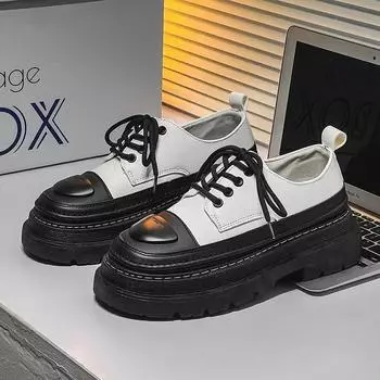 Модная мужская повседневная обувь с толстой подошвой, ретро-универсальная обувь для мужчин с круглым носком, дизайнерская мужская повседневная обувь 39 чёрный